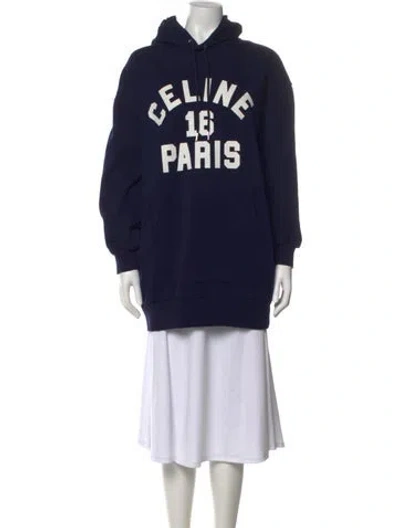 Pre-owned Celine Graphic Print Mock Neck Sweatshirt In Blue