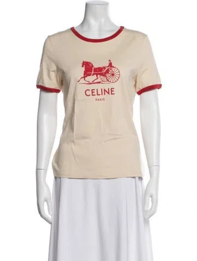 Pre-owned Celine Graphic Print Ringer Graphic Print T-shirt In Neutrals/red