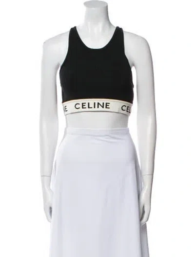 Pre-owned Celine Graphic Print Scoop Neck Crop Top In Black