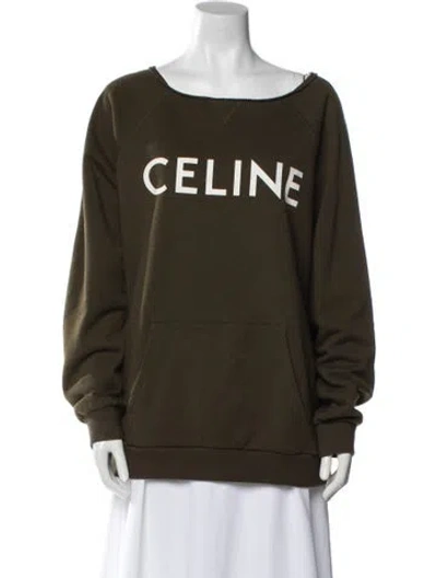 Pre-owned Celine Graphic Print Scoop Neck Sweatshirt In Green