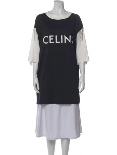 Pre-owned Celine Graphic Print Scoop Neck T-shirt In Black
