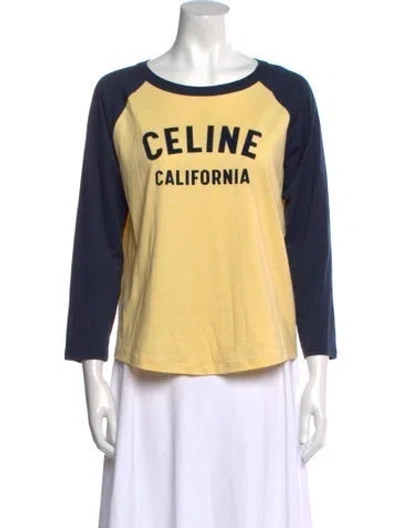 Pre-owned Celine Graphic Print Scoop Neck T-shirt In Yellow