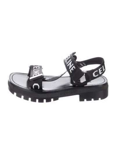 Pre-owned Celine Graphic Print Slingback Sandals In Black