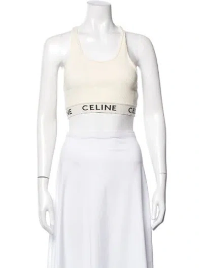 Pre-owned Celine Graphic Print Top In White