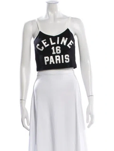 Pre-owned Celine Graphic Print V-neck Crop Top In Black