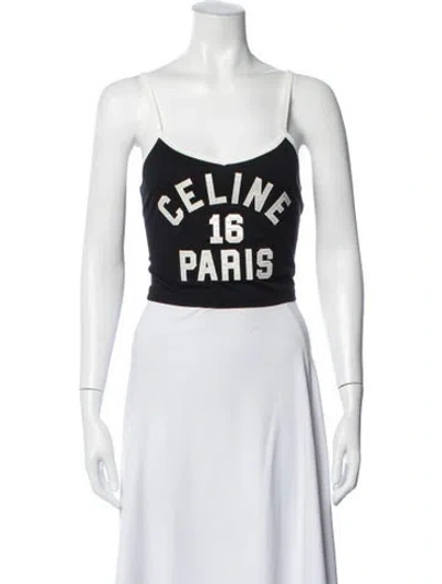 Pre-owned Celine Graphic Print V-neck Crop Top In Black