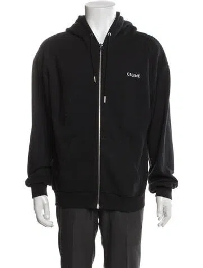 Pre-owned Celine Graphic Print V-neck Hoodie In Black