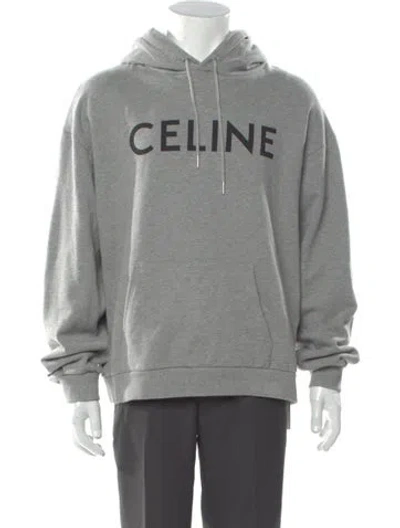 Pre-owned Celine Graphic Print V-neck Hoodie In Gray
