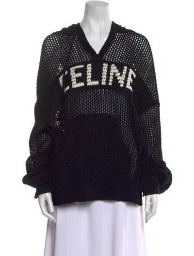 Pre-owned Celine Graphic Print V-neck Sweater In Black