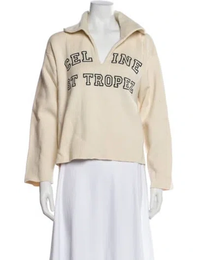 Pre-owned Celine Graphic Print V-neck Sweatshirt In Neutral