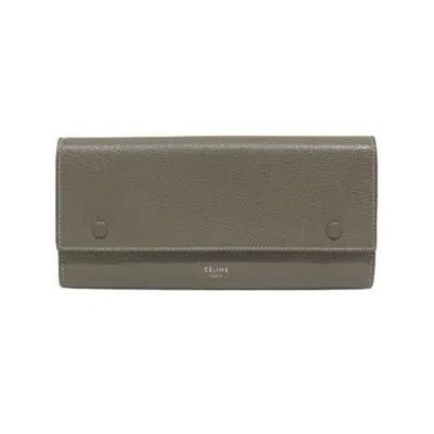 Pre-owned Celine Gray Grayish Yellow Leather Long Wallet (bi-fold) ()