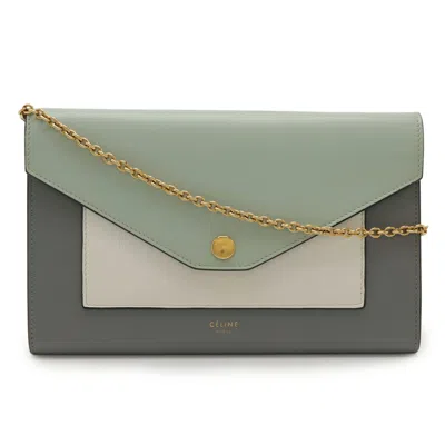 Pre-owned Celine Gray Green Ivory Leather Clutch Bag Shoulder Bag ()