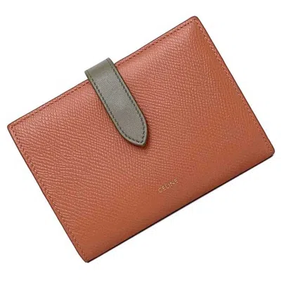 Pre-owned Celine Gray Red Color Leather Wallet (bi-fold) () In Gray, Red Color