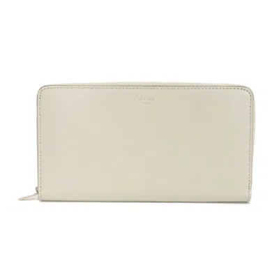 Pre-owned Celine Gray White Leather Long Wallet (bi-fold) () In Gray, White