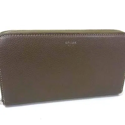Pre-owned Celine Grayish Yellow Leather Long Wallet (bi-fold) ()