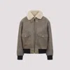 Celine Shearling Collar Leather Jacket With Adjustable Strap In Green