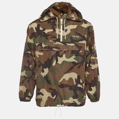 Pre-owned Celine Green Camouflage Print Nylon Anorak Windbreaker S