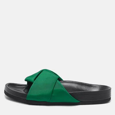 Pre-owned Celine Green Canvas Crisscross Flat Slide Size 40