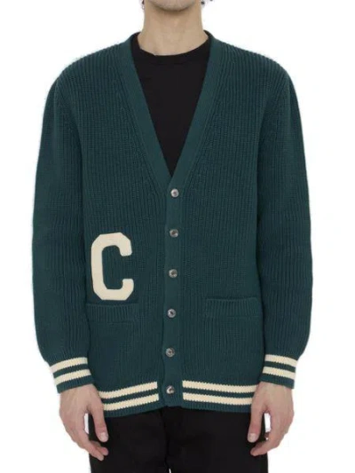 Celine Green Cotton College Cardigan With Unique C And  Paris Patches