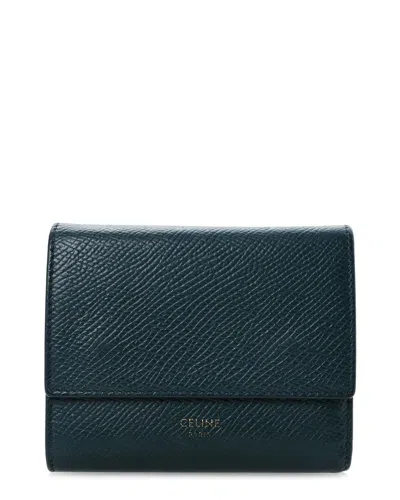 Celine Green Grained Calfskin Leather Small Multifunction Folded Wallet  (authentic Pre-loved)