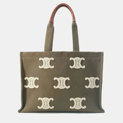 Pre-owned Celine Green Large Canvas Triomphe Cabas Thais Tote