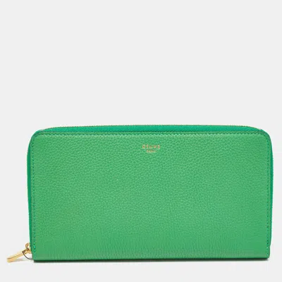 Pre-owned Celine Green Leather Large Zipped Multifunction Wallet