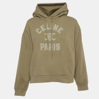 Pre-owned Celine Green Printed Jersey Long Sleeve Hoodie S