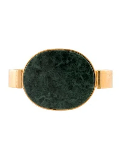 Pre-owned Celine Green Stone Signet Hinged Bangle Bracelet, 7" In Multi