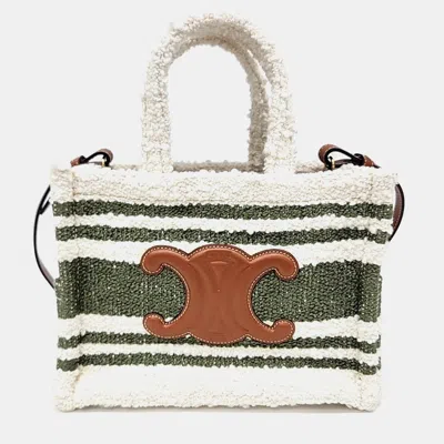 Pre-owned Celine Green White Fur Shearling Cabas Bag Small