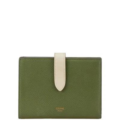 Pre-owned Celine Green White Leather Wallet (bi-fold) () In Green, White