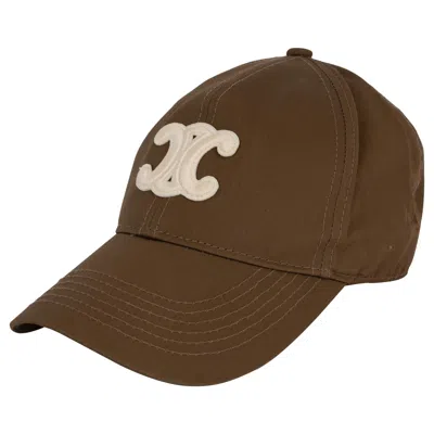 Pre-owned Celine Greige Cotton Triomphe Baseball Cap Hat M In Brown