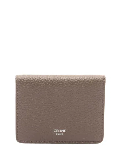 Celine Grey Calfskin Bifold Card Holder Case (authentic Pre-loved) In Brown