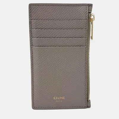 Pre-owned Celine Grey Leather Card Wallet In Gray