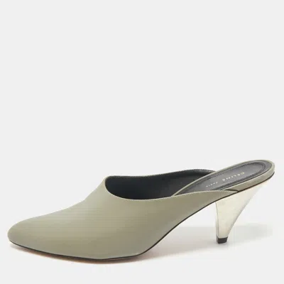 Pre-owned Celine Grey Leather Pointed Toe Mules Size 37.5