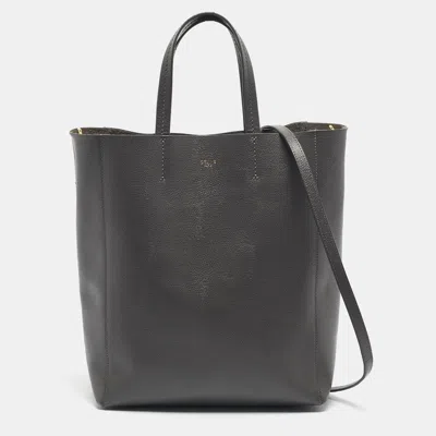 Pre-owned Celine Grey Leather Small Vertical Cabas Tote In Gray