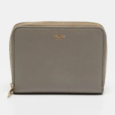Pre-owned Celine Grey Leather Zip Around Wallet In Gray