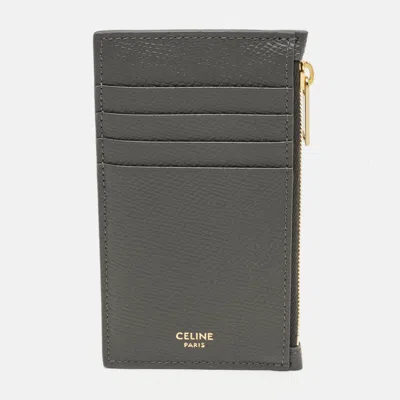 Pre-owned Celine Grey Leather Zip Card Holder In Gray