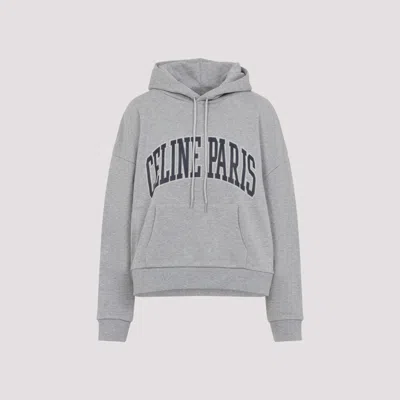 Celine Grey Logo Embroidered Cotton Hoodie In Multicolor