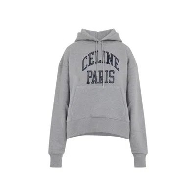 Celine Casual Hoodie With Drawstring And Pocket In Gray