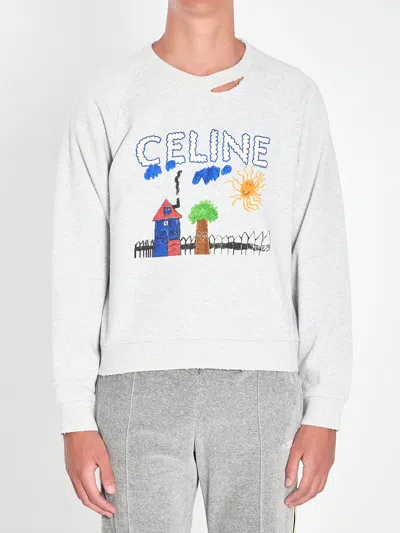 Celine Grey Loose Cotton Sweatshirt In White