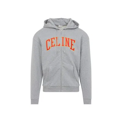 Celine Grey Loose Zip Up Cotton Hoodie In Multi
