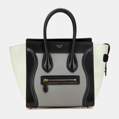 Pre-owned Celine Grey Micro Tricolor Leather Luggage Tote In Gray
