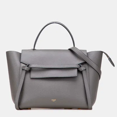 Pre-owned Celine Grey Mini Grained Calfskin Belt Bag In Gray
