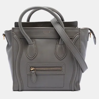 Pre-owned Celine Grey Nano Leather Luggage Tote In Gray