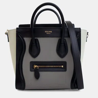 Pre-owned Celine Grey Nano Tricolor Grained Calfskin And Nubuck Luggage Tote In Gray