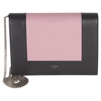 Pre-owned Celine Grey Pink Smooth Calfskin Frame Evening Clutch On Chain