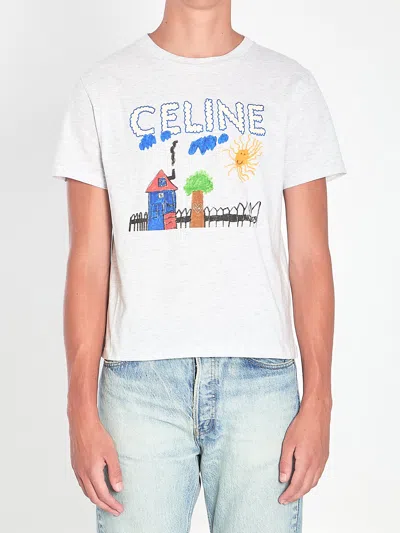 Celine Grey Regular Cotton T-shirt In White