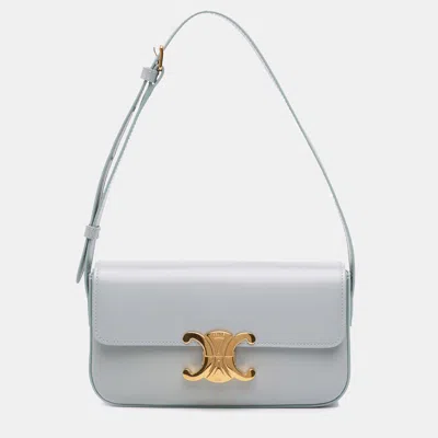 Pre-owned Celine Grey Shiny Calfskin Claude Shoulder Bag In Gray