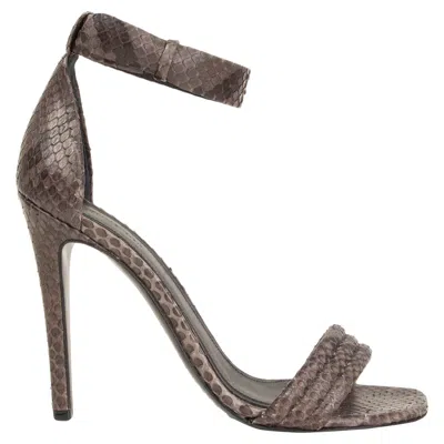 Pre-owned Celine Grey Snakeskin Python Ankle Strap Sandals Shoes 37 In Gray