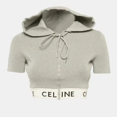 Pre-owned Celine Grey Stretch Knit Hooded Crop Top M